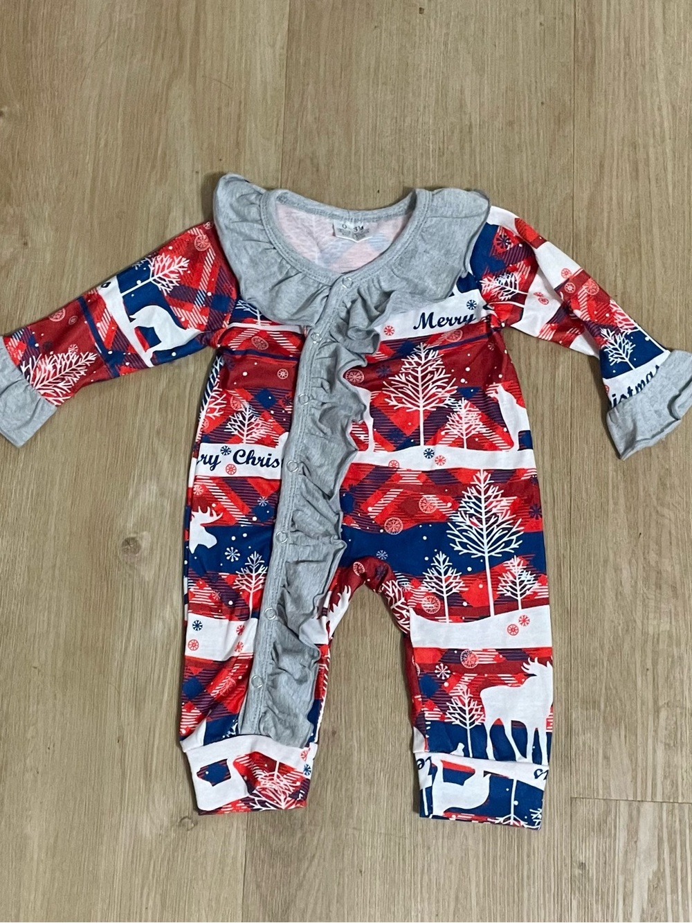 Baby Girls Red & Navy Holiday One-Piece Romper